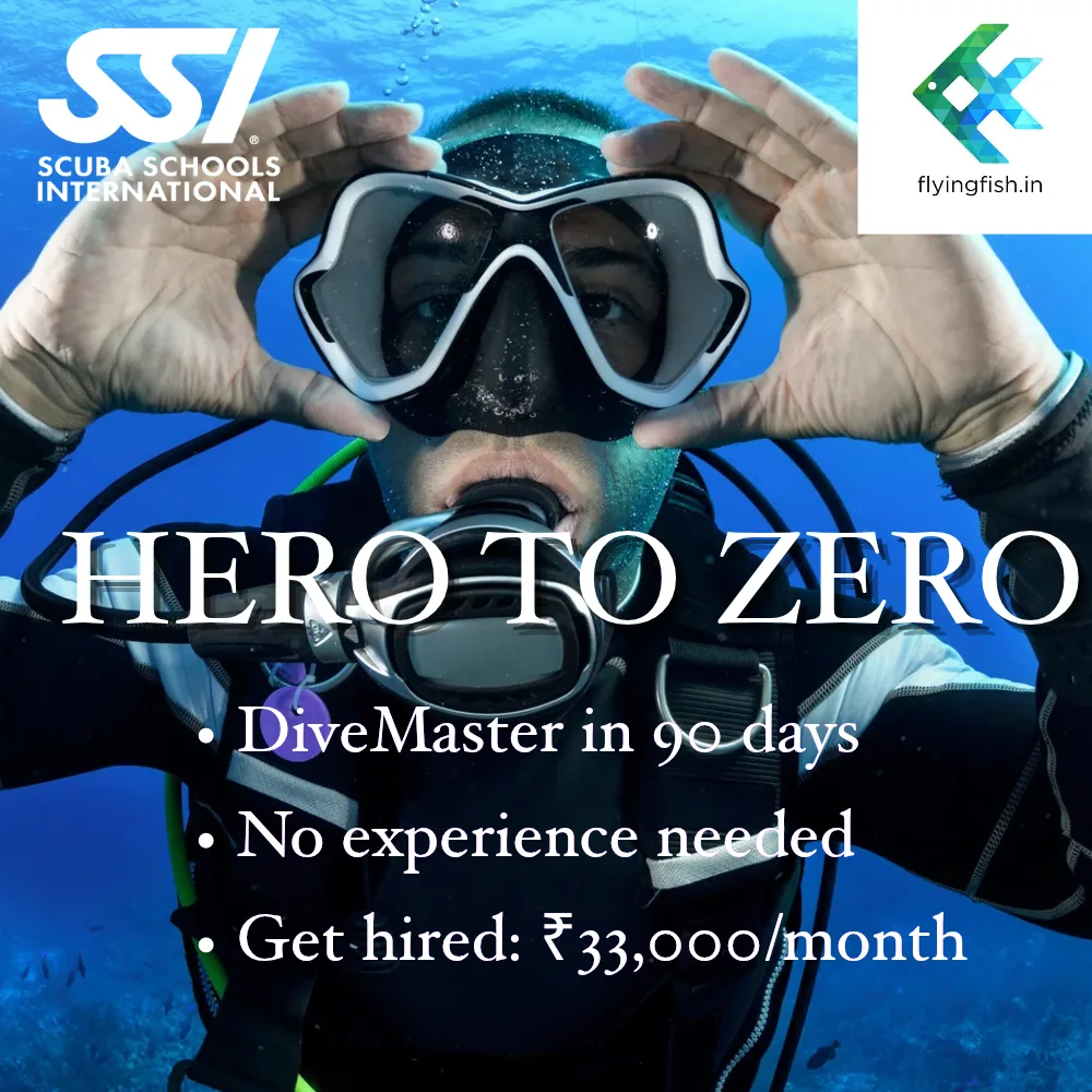 SSI Zero to Hero DiveMaster programme at FlyingFish Goa: DiveMaster in 90 days, no experience needed, get hired at ₹33,000 a month